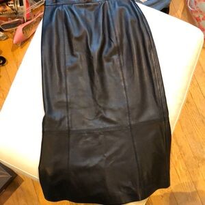 Escada black leather midi skirt